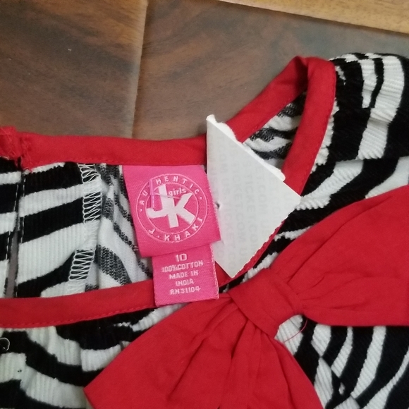 J Khaki Girls NWT Lepord Animal Print Dress Long Sleeve Red Trim Size 10 Cotton - Picture 2 of 10